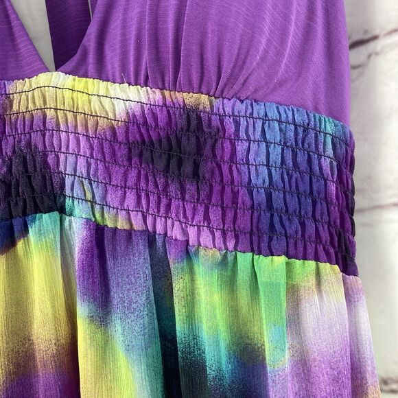 Candies Womens Sz L Maxi Dress V Neck Purple Green Blue Pullover Party Beach - Picture 8 of 11